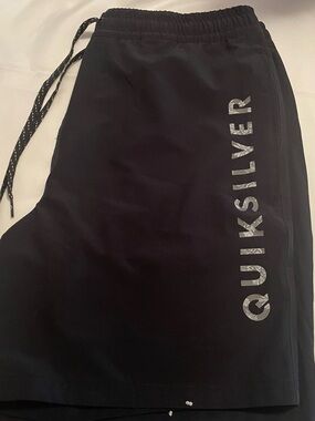 Quiksilver Black and White Logo Swim Shorts